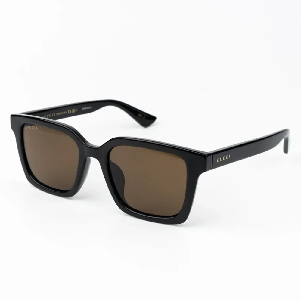 NEW Gucci GG1582SK 004 Shiny Black Brown Polarized Cat Eye Unisex Sunglasses